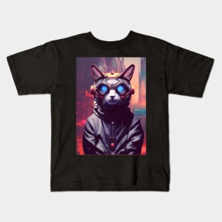 Techno Cat In Japan Neon City Kids T-Shirt